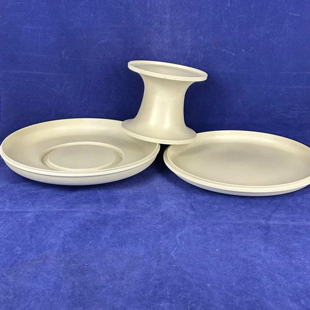 Vtg Tupperware Almond Serve-it All 3 Pieces 1531-3 1532-4 1533-3 Tiered Dish